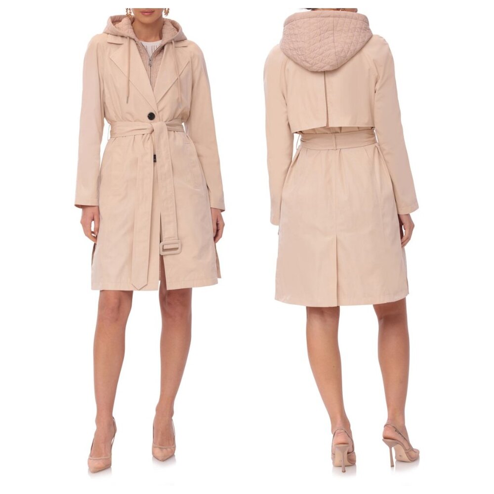 Avec Les Filles Single Breasted Trench with Quilted Hooded Insert